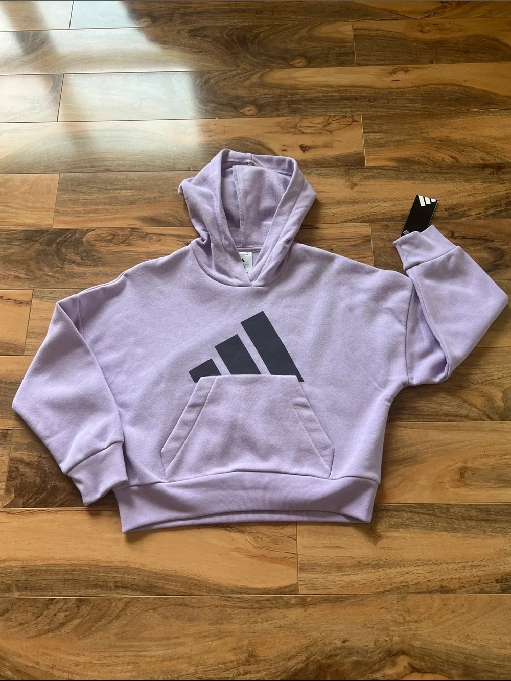 Adidas Cropped Sporty Hoodie Girls Small 7/8 Purple Logo Fleece NWT Athleisure